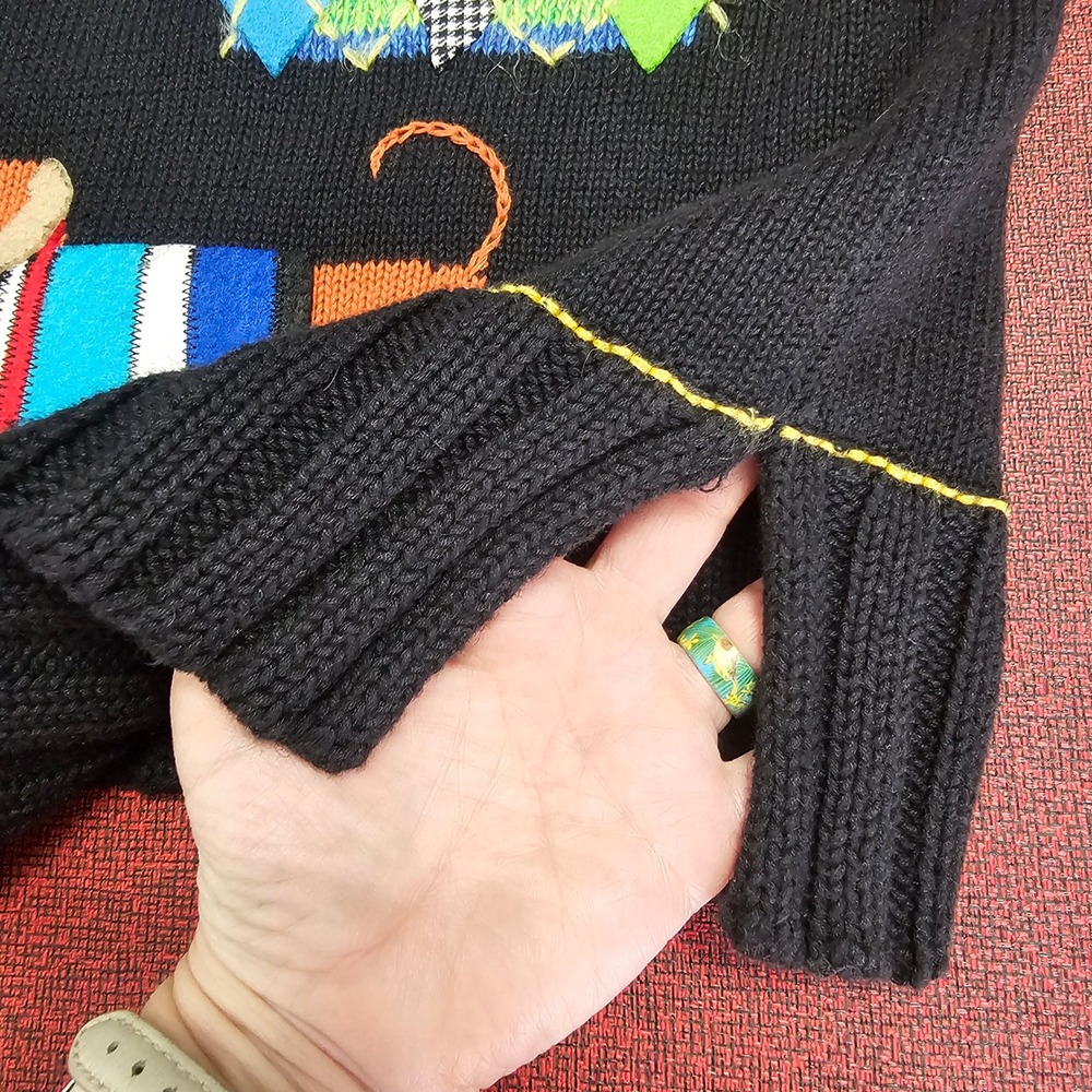 Vintage Susan Bristol Hand Embroidered Dachshund Cardigan XL Black Embellished - Picture 11 of 11